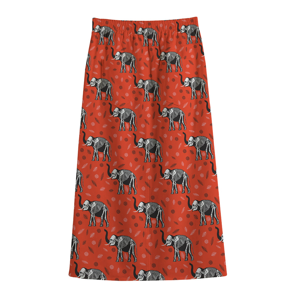 Elephant Skeleton X-Ray Pattern Print Cotton Front Slit Maxi Skirt