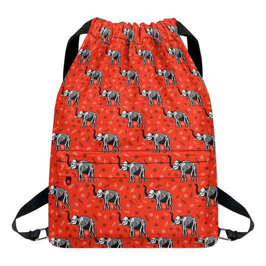 Elephant Skeleton X-Ray Pattern Print Drawstring Backpack