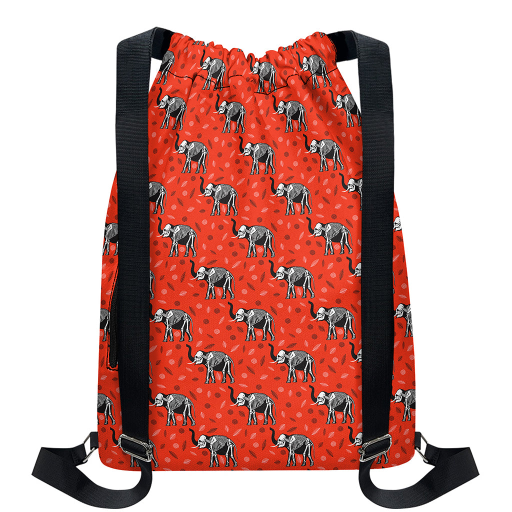 Elephant Skeleton X-Ray Pattern Print Drawstring Backpack