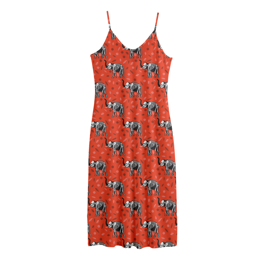 Elephant Skeleton X-Ray Pattern Print Jersey Midi Cami Dress