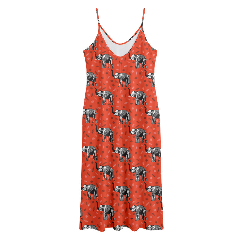 Elephant Skeleton X-Ray Pattern Print Jersey Midi Cami Dress