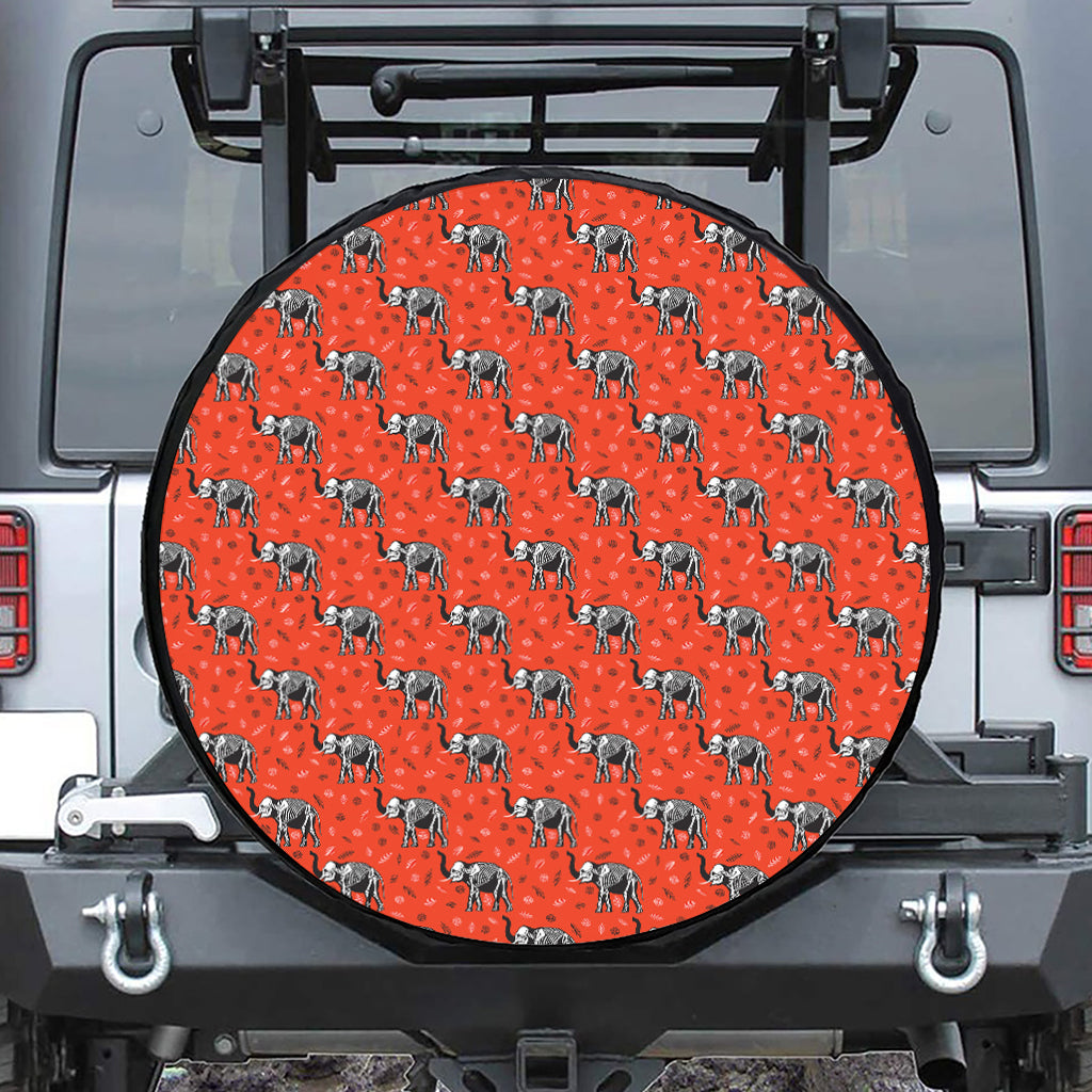 Elephant Skeleton X-Ray Pattern Print Leather Spare Tire Cover