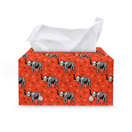 Elephant Skeleton X-Ray Pattern Print Leather Tissue Box Cover