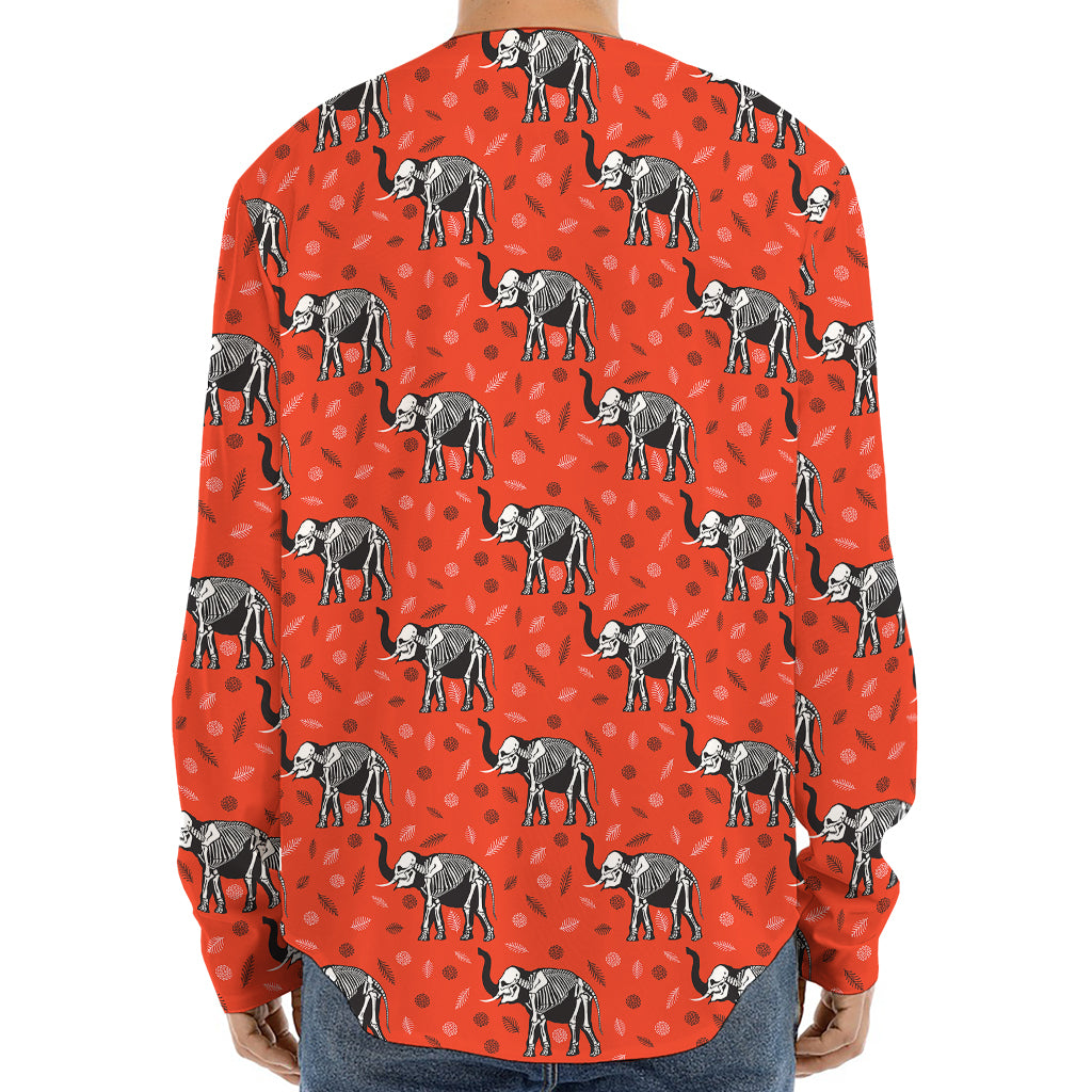 Elephant Skeleton X-Ray Pattern Print Long Sleeve Baseball Jersey