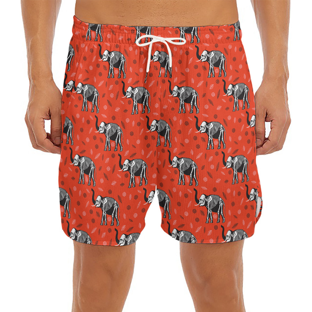 Elephant Skeleton X-Ray Pattern Print Men's Split Running Shorts