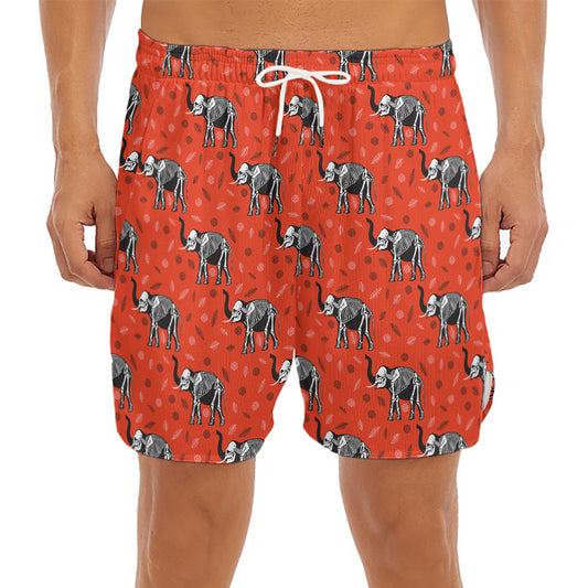 Elephant Skeleton X-Ray Pattern Print Men's Split Running Shorts