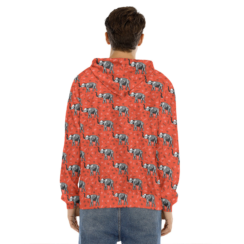 Elephant Skeleton X-Ray Pattern Print Men's Velvet Pullover Hoodie