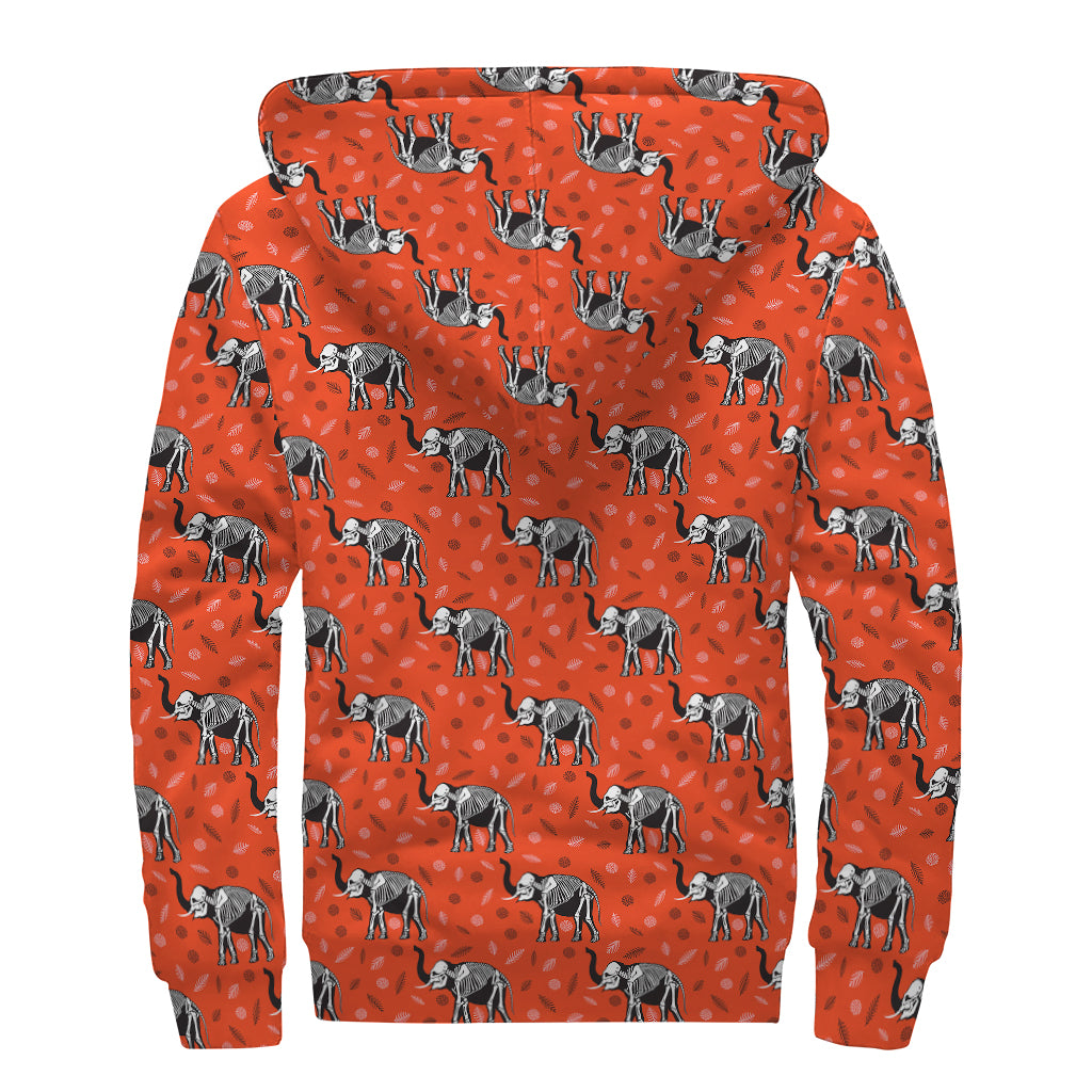 Elephant Skeleton X-Ray Pattern Print Sherpa Lined Zip Up Hoodie