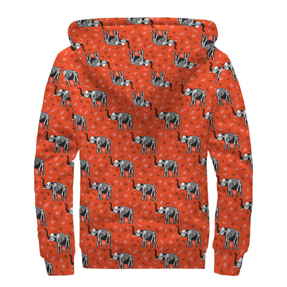 Elephant Skeleton X-Ray Pattern Print Sherpa Lined Zip Up Hoodie