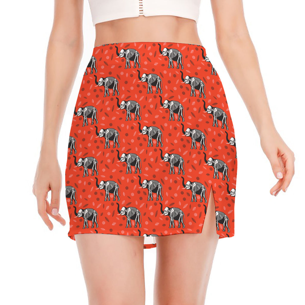 Elephant Skeleton X-Ray Pattern Print Side Slit Mini Skirt