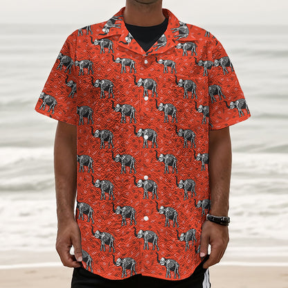 Elephant Skeleton X-Ray Pattern Print Textured Short Sleeve Shirt