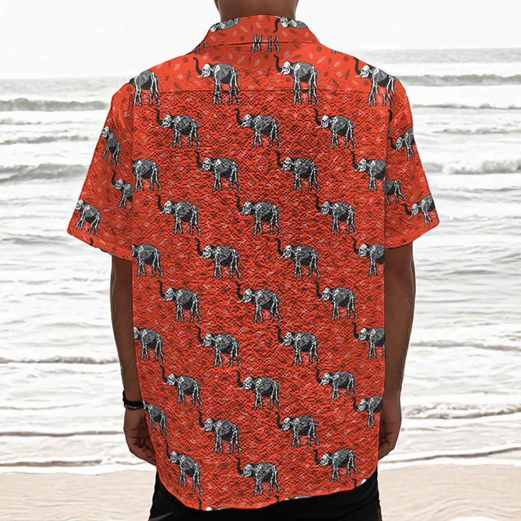 Elephant Skeleton X-Ray Pattern Print Textured Short Sleeve Shirt