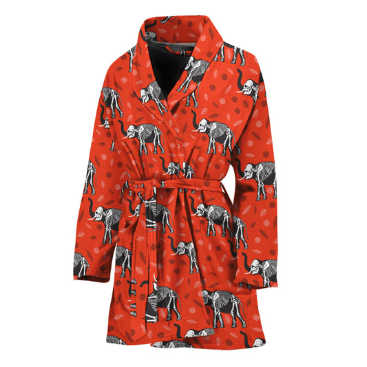 Elephant Skeleton X-Ray Pattern Print Women's Bathrobe