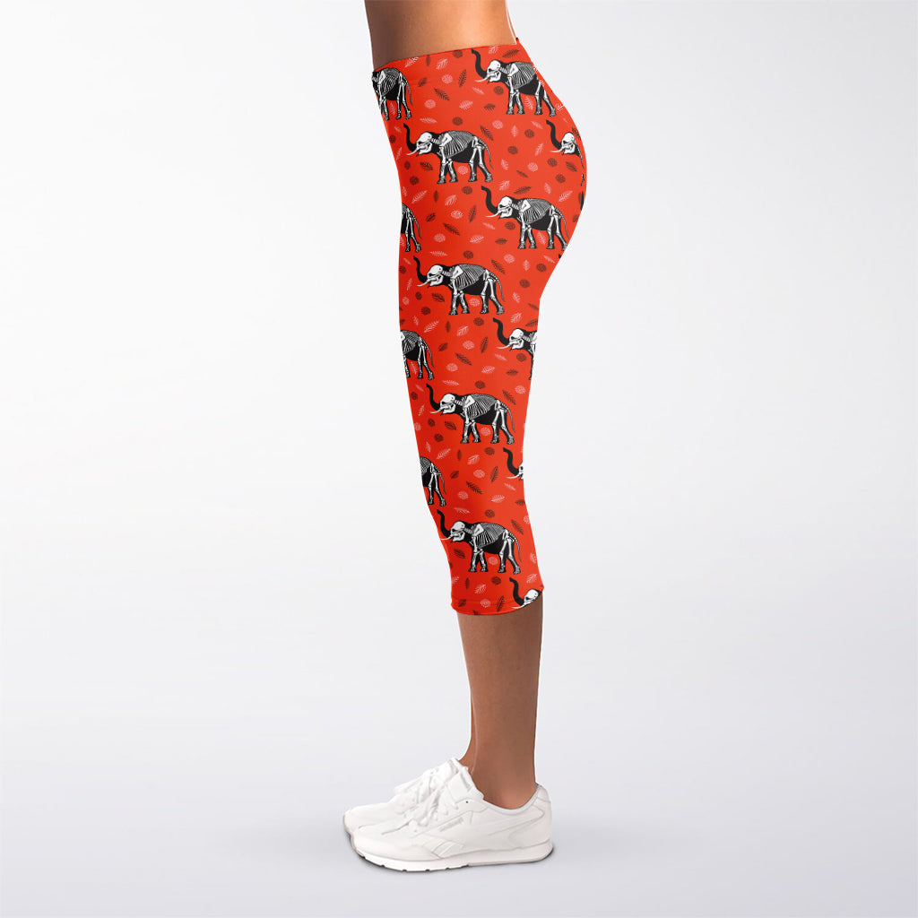Elephant Skeleton X-Ray Pattern Print Women's Capri Leggings