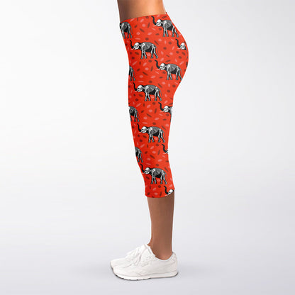Elephant Skeleton X-Ray Pattern Print Women's Capri Leggings