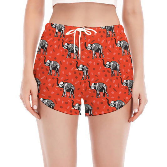 Elephant Skeleton X-Ray Pattern Print Women's Split Running Shorts