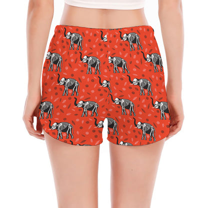 Elephant Skeleton X-Ray Pattern Print Women's Split Running Shorts