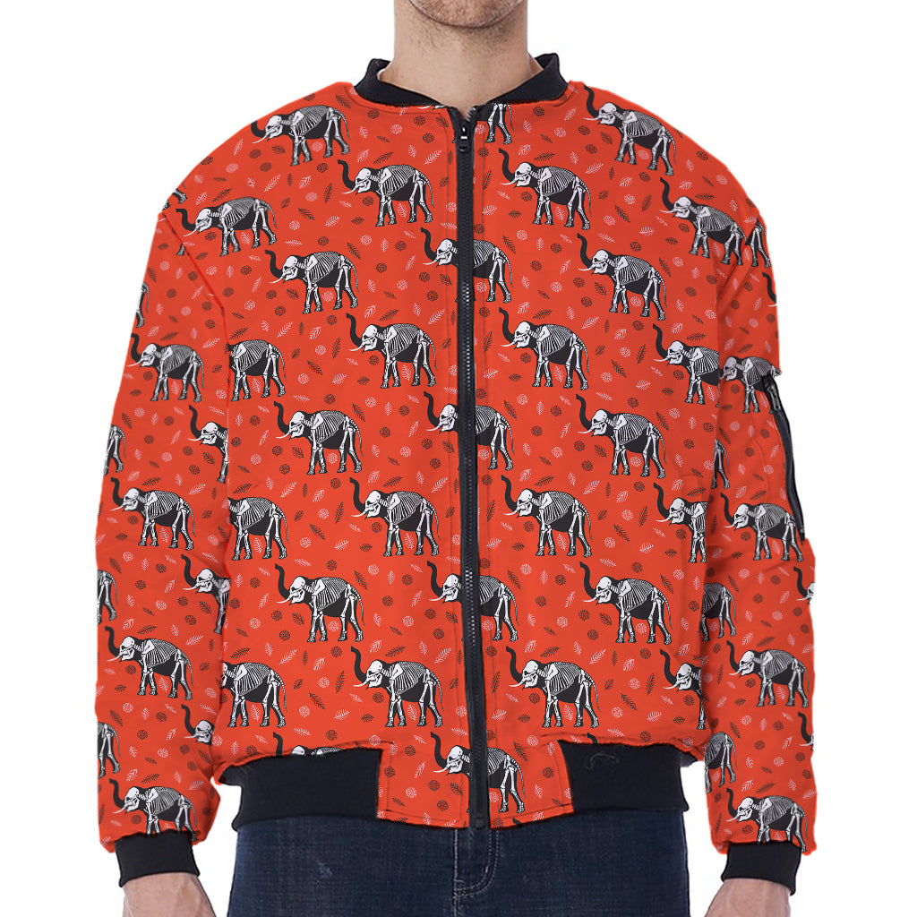 Elephant Skeleton X-Ray Pattern Print Zip Sleeve Bomber Jacket