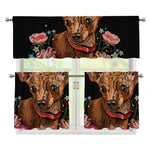 Embroidery Chihuahua And Flower Print 3 Piece Kitchen Curtains
