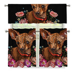 Embroidery Chihuahua And Flower Print 3 Piece Kitchen Curtains
