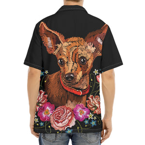 Embroidery Chihuahua And Flower Print Aloha Shirt