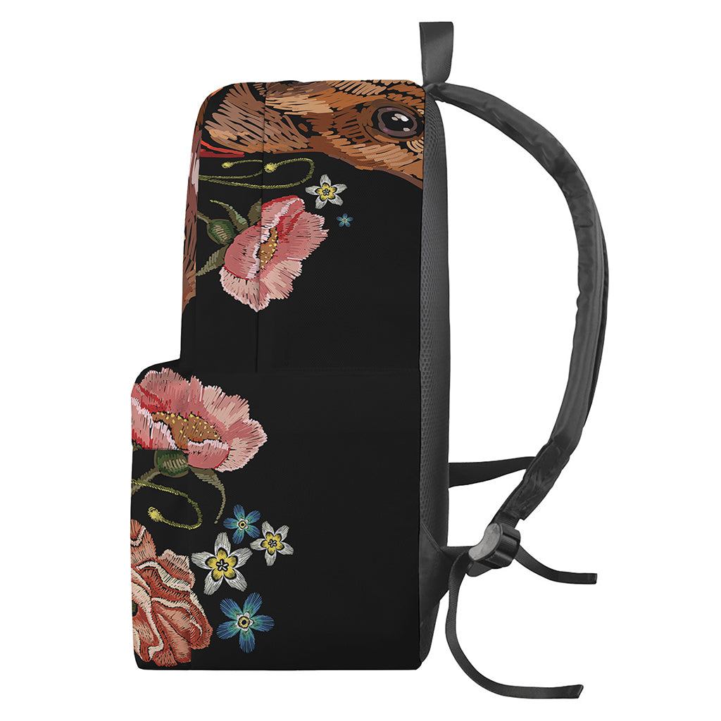 Embroidery Chihuahua And Flower Print Backpack