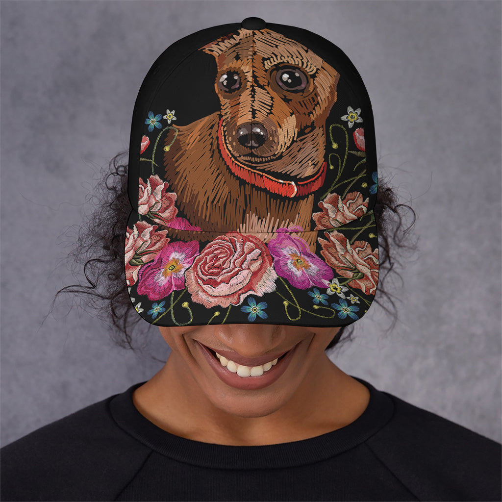 Embroidery Chihuahua And Flower Print Baseball Cap