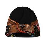 Embroidery Chihuahua And Flower Print Beanie