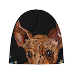 Embroidery Chihuahua And Flower Print Beanie