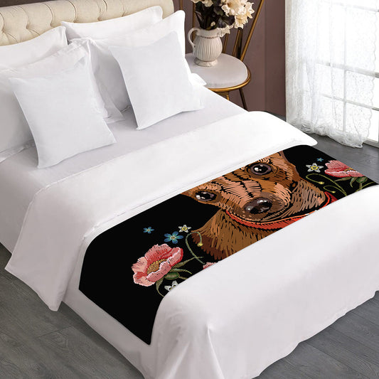 Embroidery Chihuahua And Flower Print Bed Runner