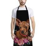 Embroidery Chihuahua And Flower Print Bib Apron With Pocket