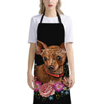 Embroidery Chihuahua And Flower Print Bib Apron With Pocket