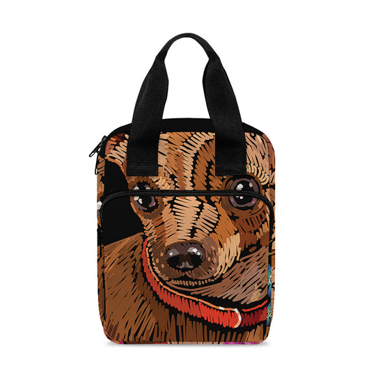 Embroidery Chihuahua And Flower Print Bible Tote Bag