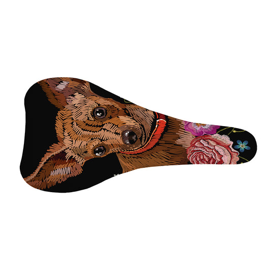Embroidery Chihuahua And Flower Print Bicycle Seat Cover