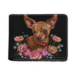 Embroidery Chihuahua And Flower Print Bifold Wallet