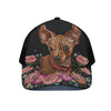 Embroidery Chihuahua And Flower Print Black Mesh Trucker Cap