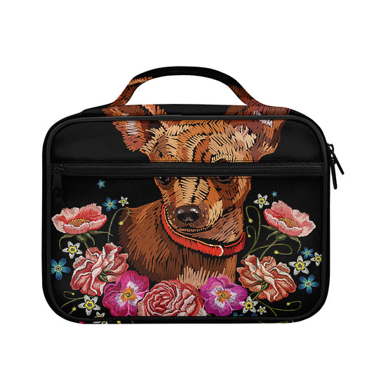 Embroidery Chihuahua And Flower Print Briefcase Bible Bag
