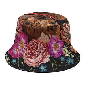 Embroidery Chihuahua And Flower Print Bucket Hat