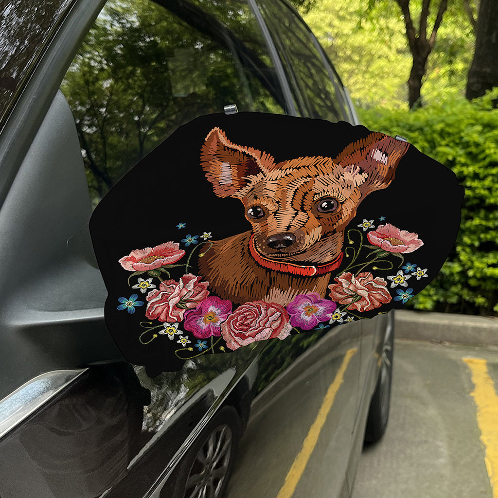 Embroidery Chihuahua And Flower Print Car Side Mirror Covers