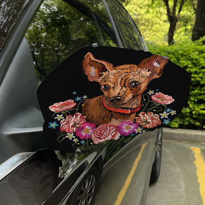 Embroidery Chihuahua And Flower Print Car Side Mirror Covers