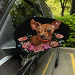 Embroidery Chihuahua And Flower Print Car Side Mirror Covers