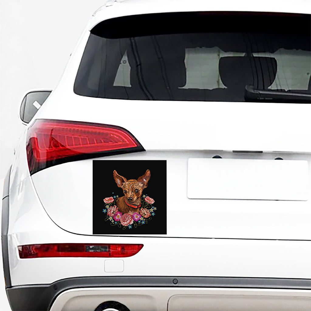 Embroidery Chihuahua And Flower Print Car Sticker