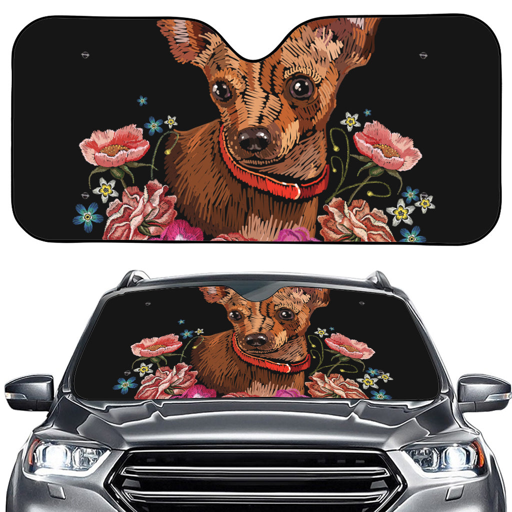 Embroidery Chihuahua And Flower Print Car Windshield Sun Shade