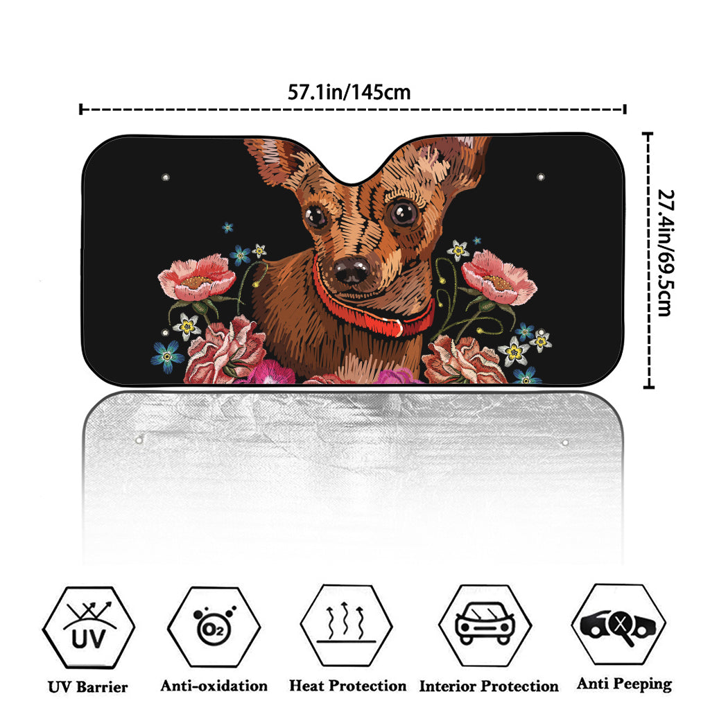 Embroidery Chihuahua And Flower Print Car Windshield Sun Shade