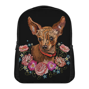 Embroidery Chihuahua And Flower Print Casual Backpack