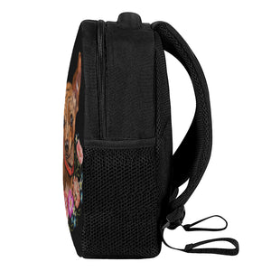 Embroidery Chihuahua And Flower Print Casual Backpack