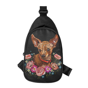 Embroidery Chihuahua And Flower Print Chest Bag