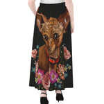 Embroidery Chihuahua And Flower Print Chiffon Maxi Skirt