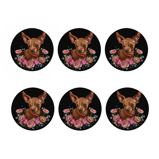 Embroidery Chihuahua And Flower Print Coaster Set