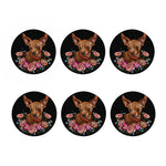 Embroidery Chihuahua And Flower Print Coaster Set